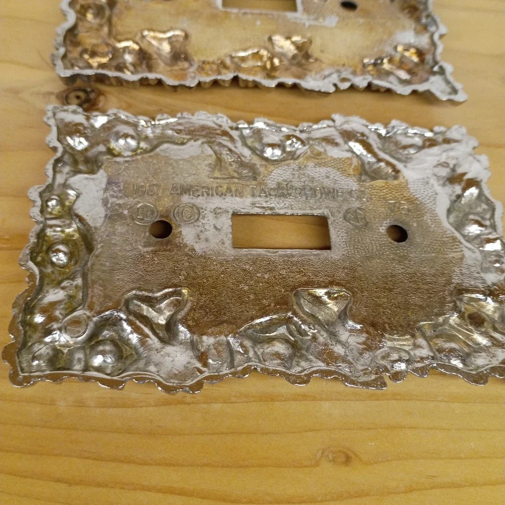 2 Vintage Light Switch Plate‎ Covers 75T Floral Silver American Tack Hardware Co